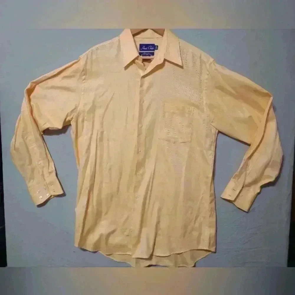 Hunt Club Shirt Mens Sz 15.5 34/35  Button Down Yellow Long Sleeve Herringbone